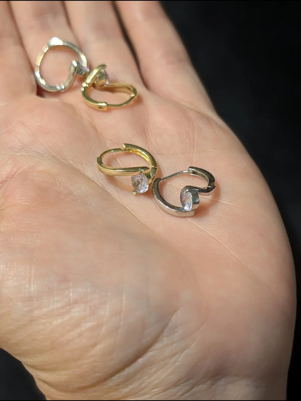 Gold & Silver Tone Sleeper Hoop Earrings Clear Hinged
